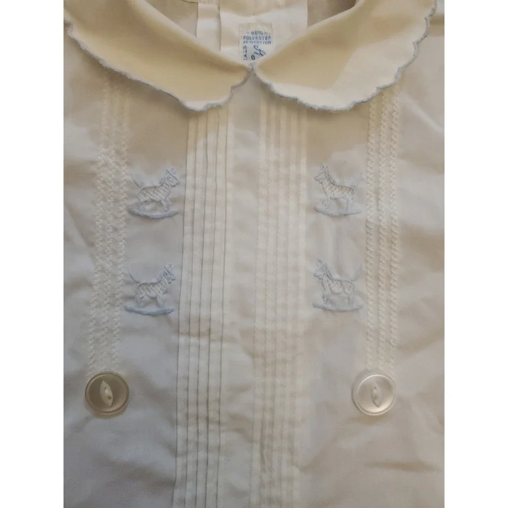 Vtg Infant Diaper Shirt White w Blue Embroidery 0-3 Months Gingham Diaper Cover